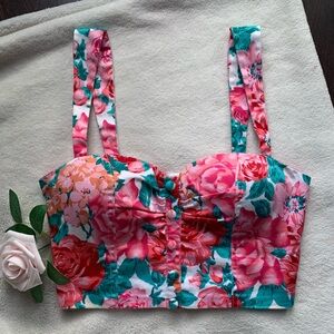 Parisian Works Floral Sweetheart Bustier Crop Top